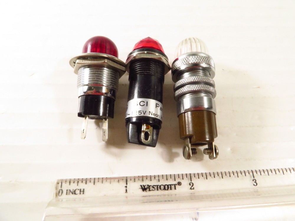 3 PK 75-Wat 125 Volt Bullet Panel Indicator Lights, Red/Clear
