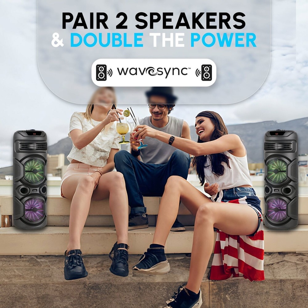 1800W Dual 8" Rechargeable Bluetooth Wireless Bluetooth Speaker with Mic & Light