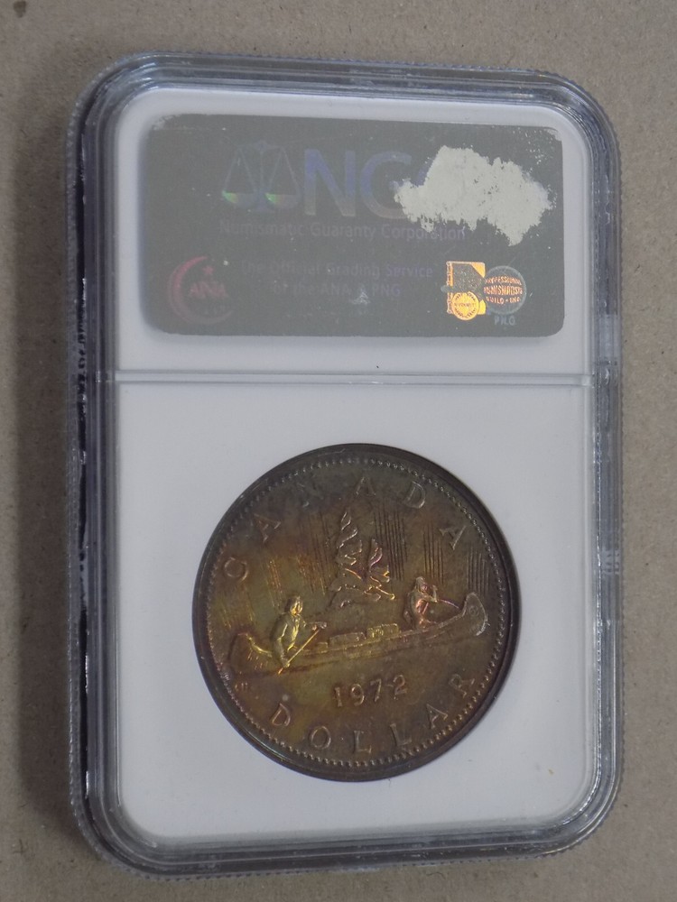 1972 $1 Canada Silver Dollar NGC SP66 Rainbow Toning