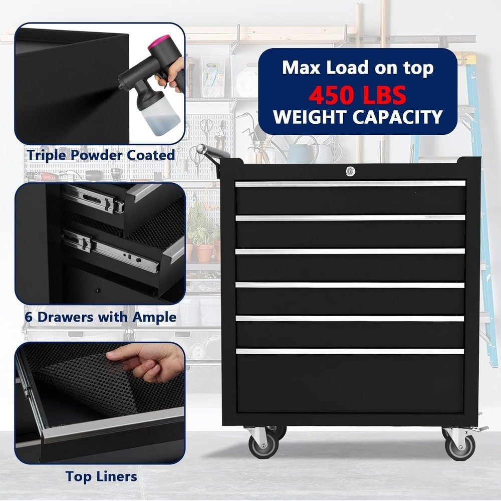Rolling Tool Chest 6 Drawers Tool Storage Cabinet Toolbox Tool Cabinet Organizer