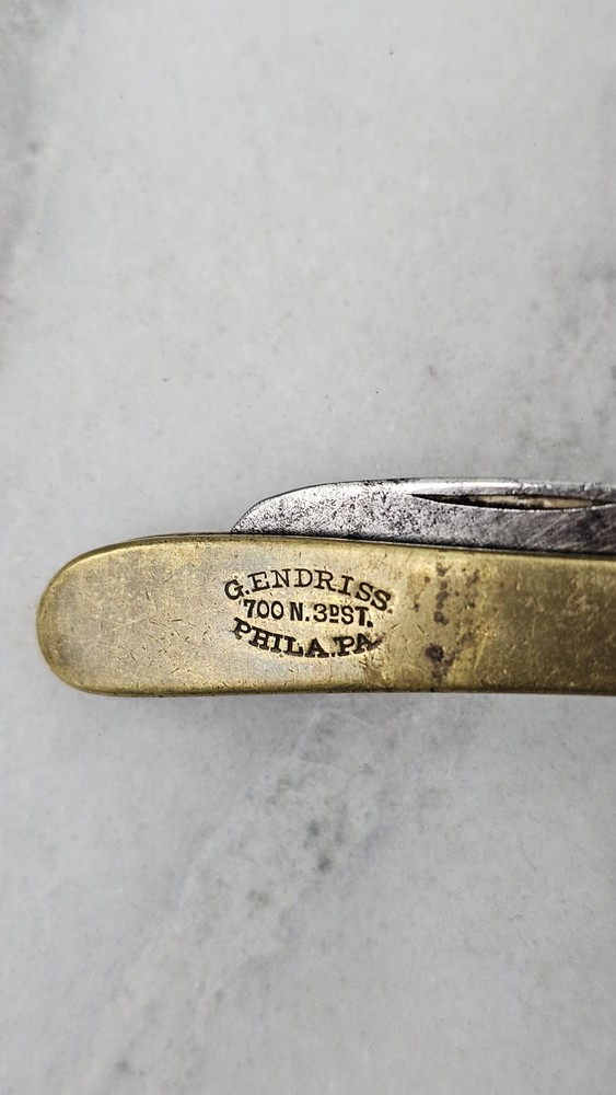 Antique Folding Advertisement Pocket Knife Brass Folder