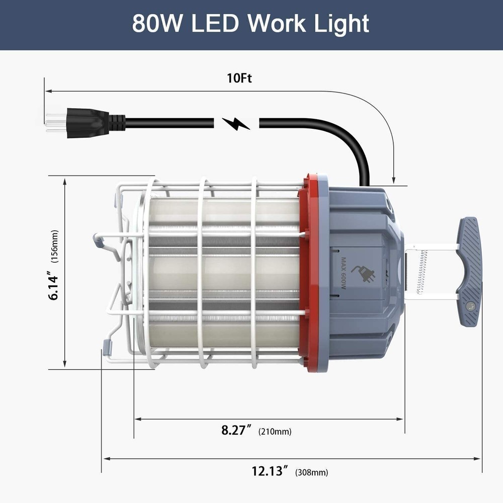 80W LED Temporary Work Light Linkable Hanging Construction Light 5000K Daylight