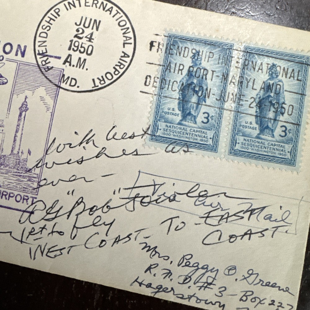 1950 Flight Cover Signed by First Transcontinental Pilot - Robert Fowler