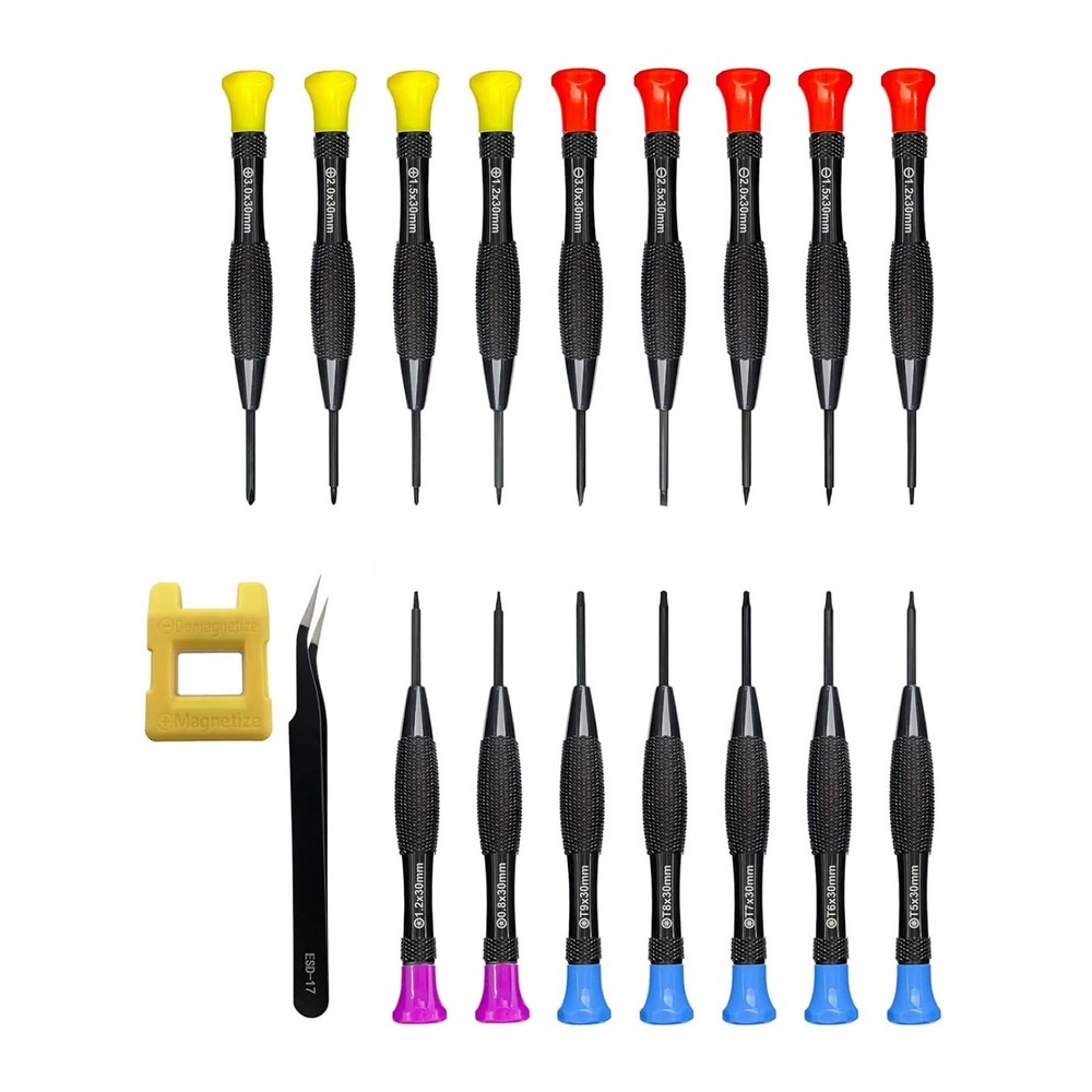 Precision Screwdriver Set 18PCS Colored Coded Red Flat Yellow Phillips Blue Torx