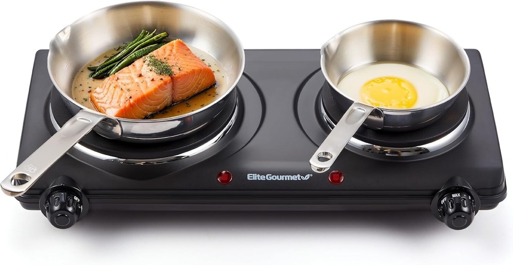 Compact Double Cast Iron Hot Plate - 1500 Watts with Easy Temperature Control