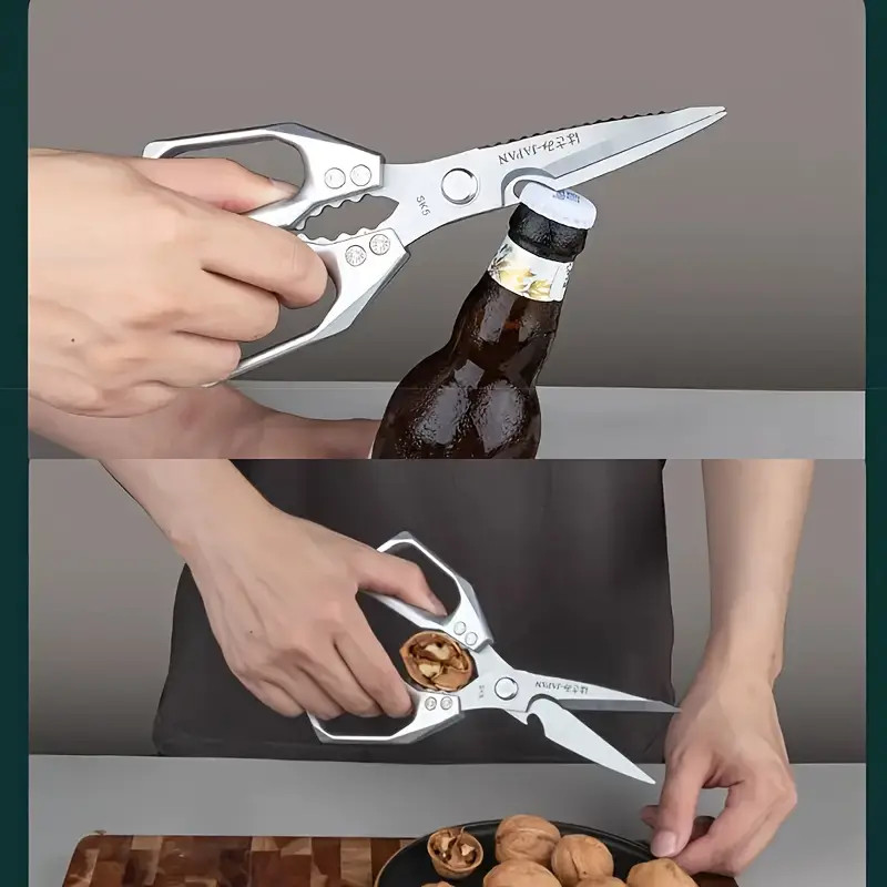 Multi - Functional Silver Kitchen Shears, Stainless Steel, Ideal for Cutting