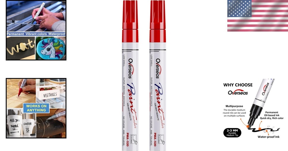 Versatile Red Paint Markers - Quick-Drying, Medium Tip for Multiple Surfaces