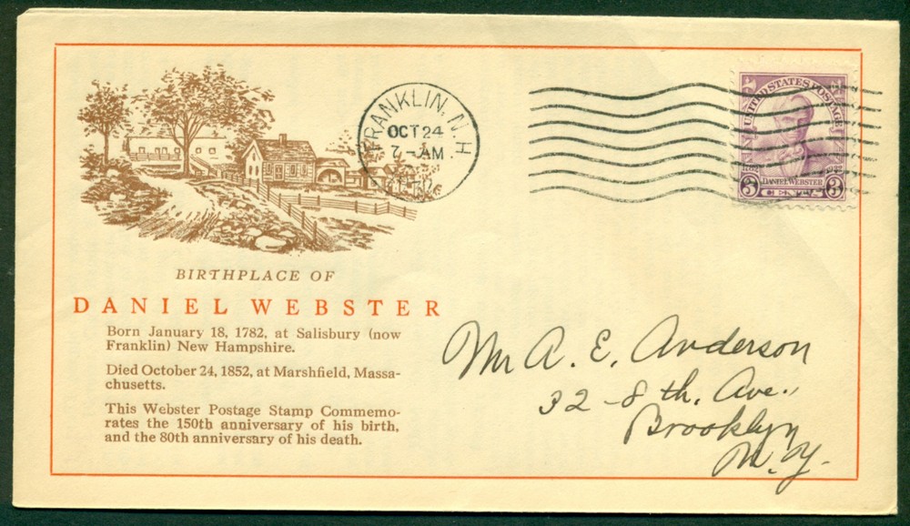 SCOTT # 725 FDC, LINPRINT CACHET, SCRIPT ADDRESS, FRANKLIN, NH, GREAT PRICE!