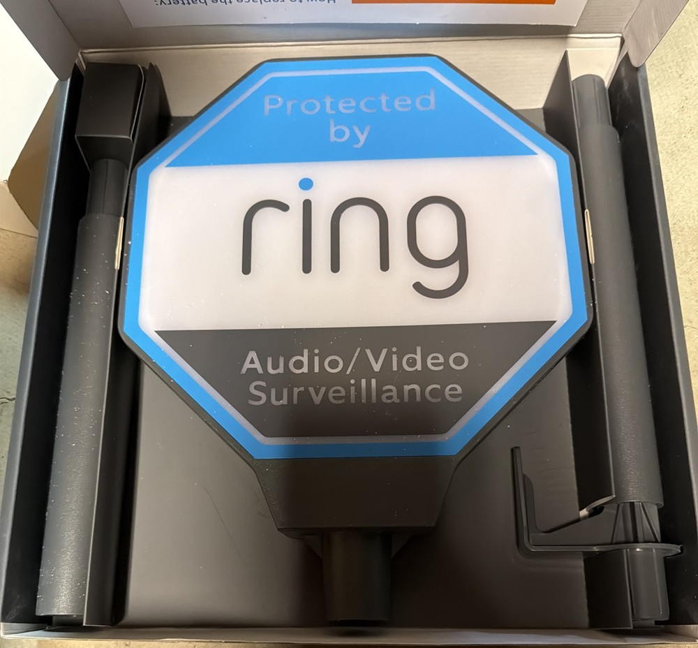 Ring Solar Security Sign Solar Powered Security Illuminated Sign New Open Box