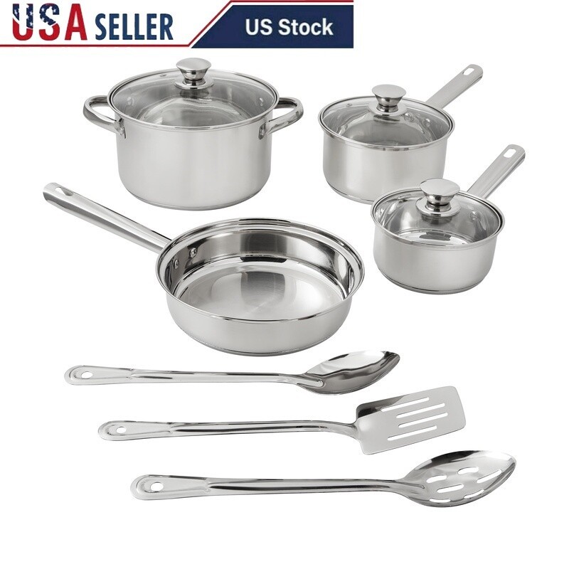 Stainless Steel 10Pc Cookware Set Induction Safe Essential Kitchen Cookware Set