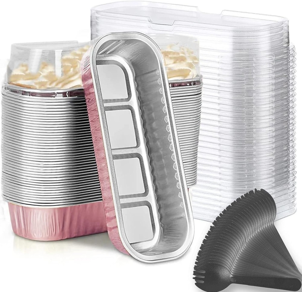 Mini Loaf Baking Pans with Lids and Spoons 50 Pack Aluminum Rectangular