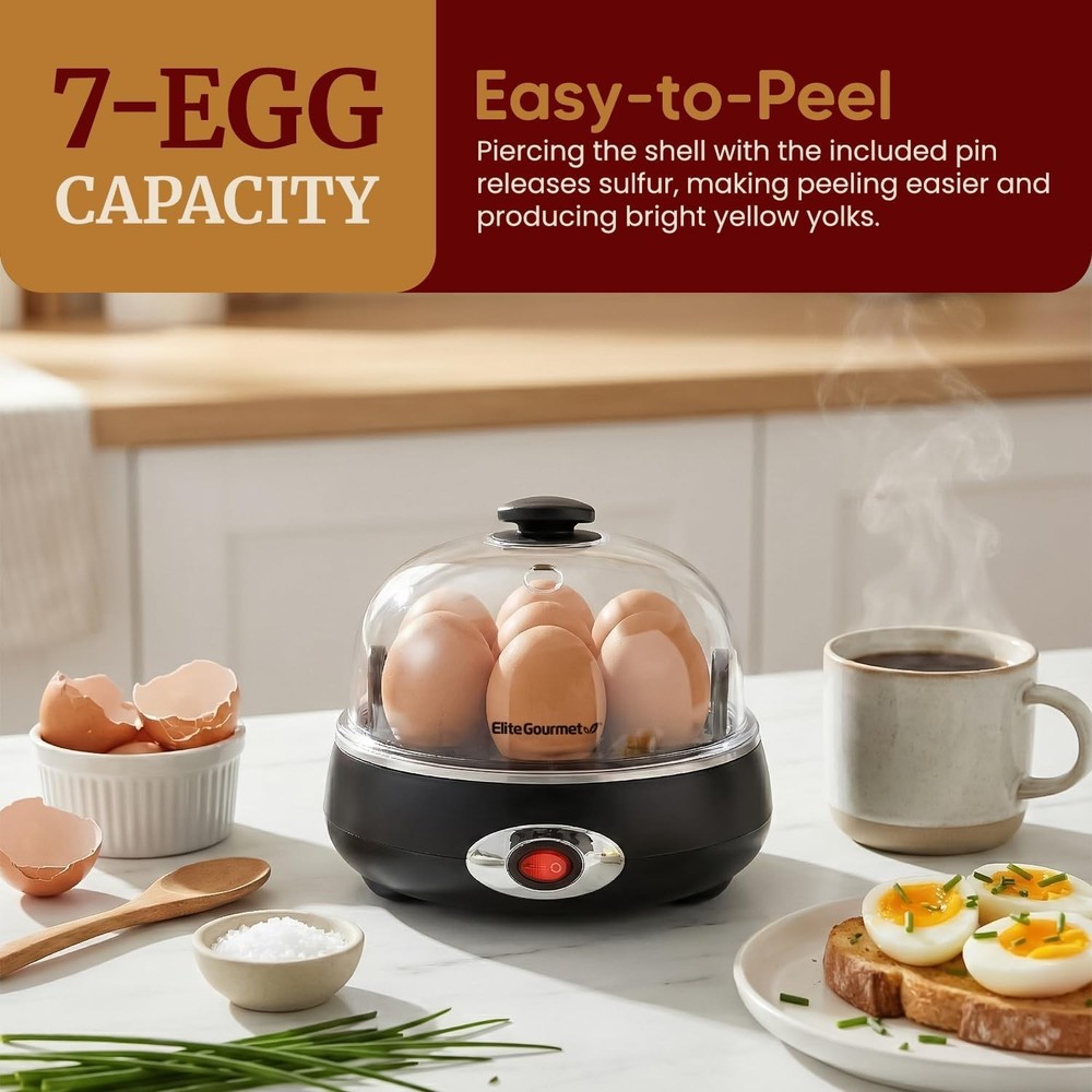 Rapid Egg Cooker for 7 Eggs - Perfect Hard, Medium, Soft, with Auto Shut-Off
