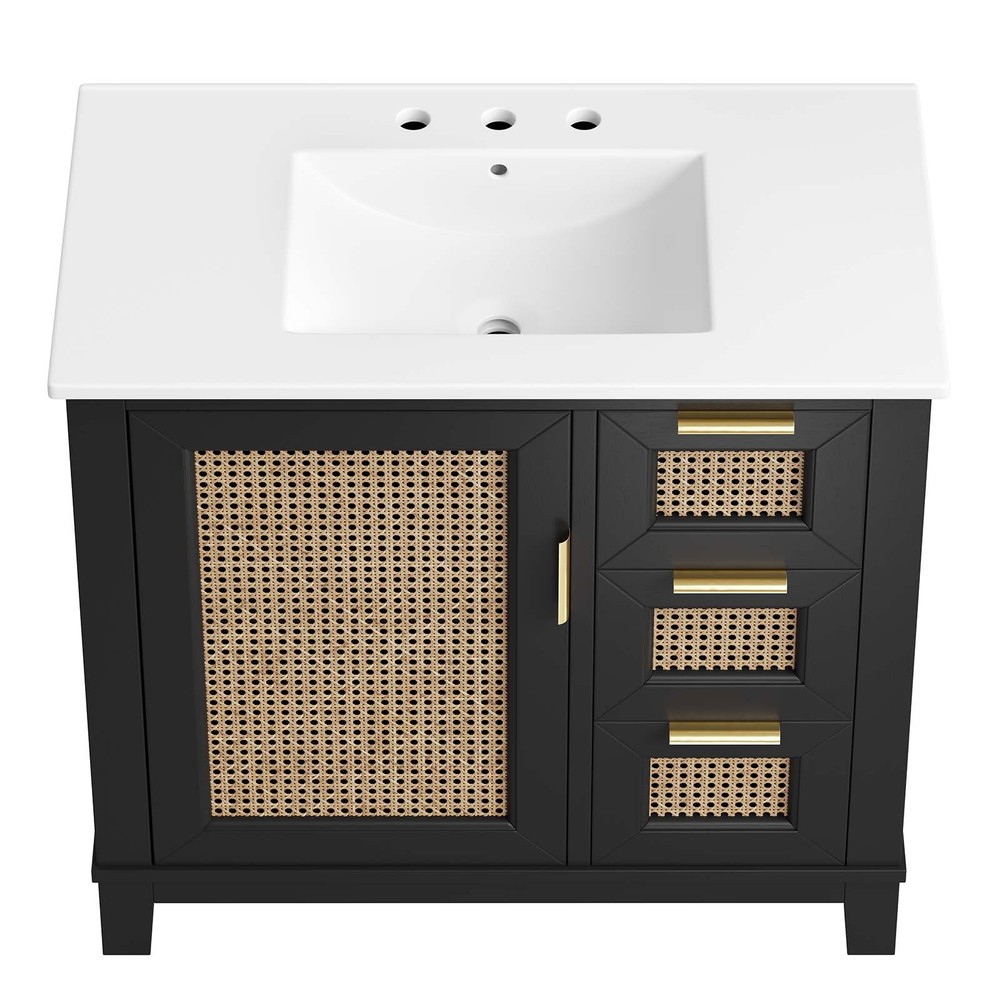 Modway Dixie 36” Solid Wood Bathroom Vanity Cabinet in Black White