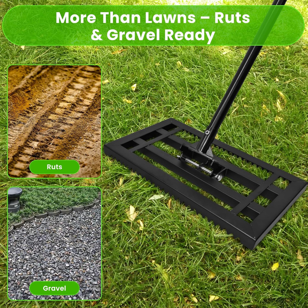 17"X 10" Lawn Leveling Rake for Soil, Sectional Adjustable Handle Yard Rakes for