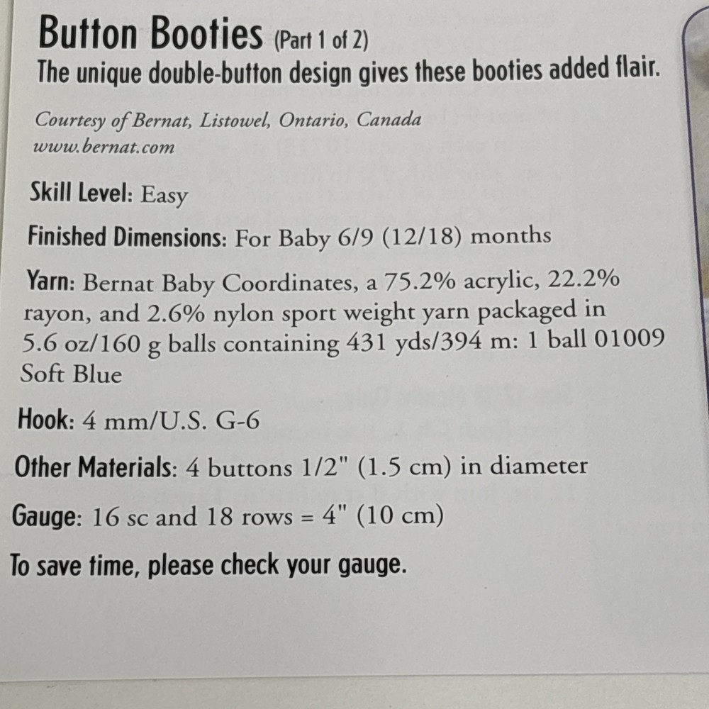 Button Botties Baby Size Crochet Pattern Cards Pages