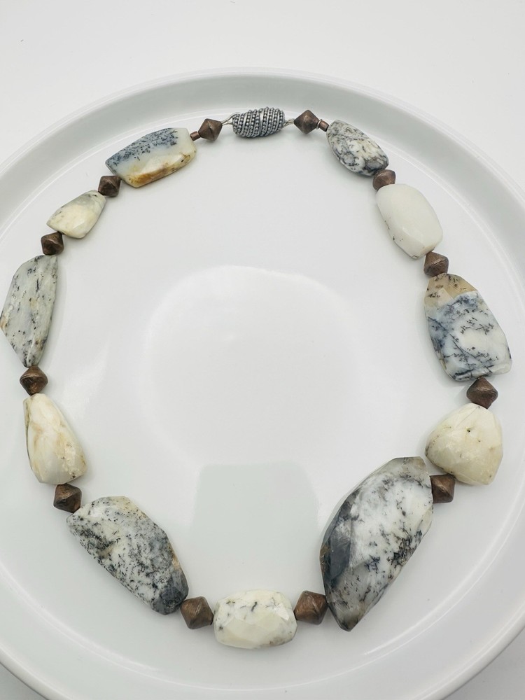 Handmade Dendrite Opal Chunky Necklace 18” Magnetic Closure