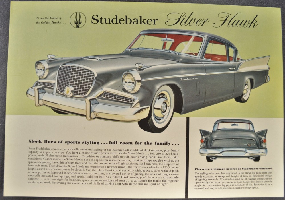 1958 Studebaker Silver Hawk Sales Brochure Sheet Coupe Excellent Original 58