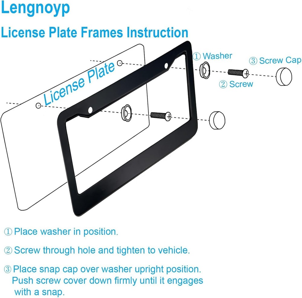 2PCS Matte Black License Plate Frames, 2 Holes Solid Aluminum License Plate