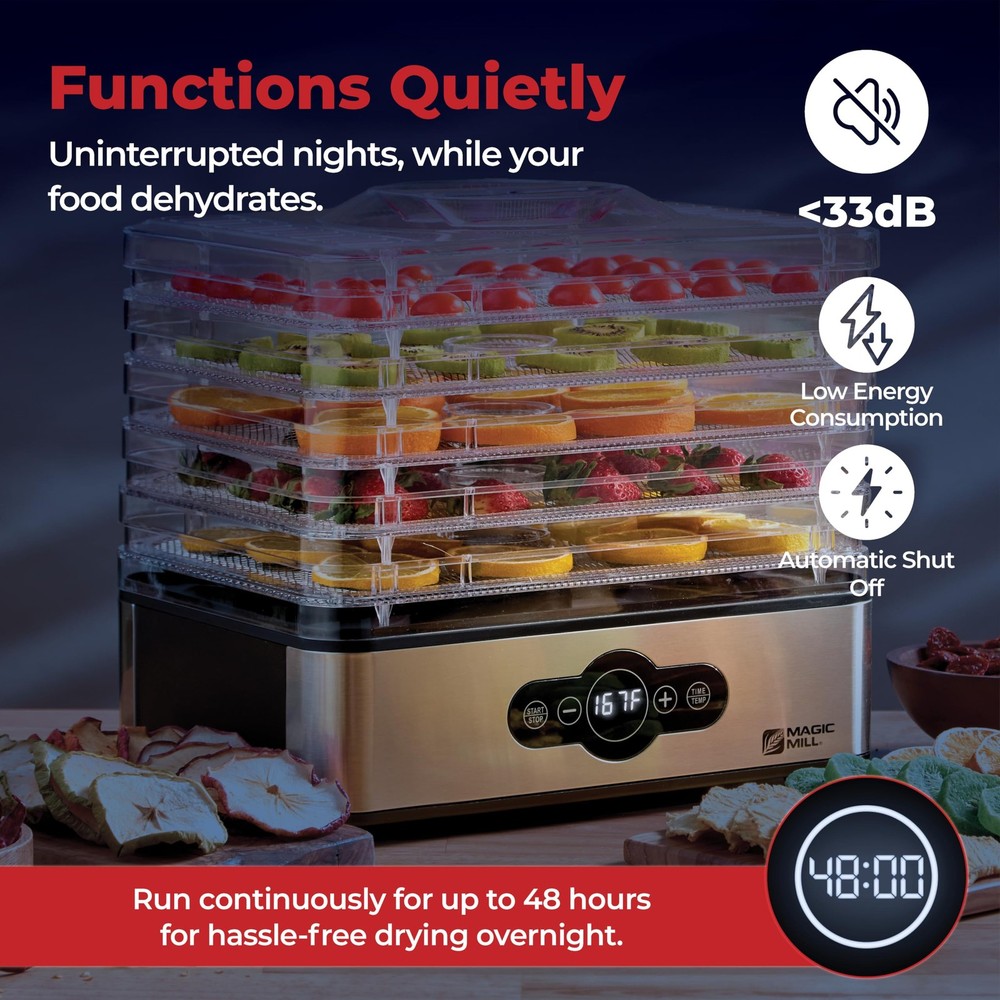 Magic Mill Food Dehydrator Machine | 5 Stackable 1 Count (Pack of 1), silver