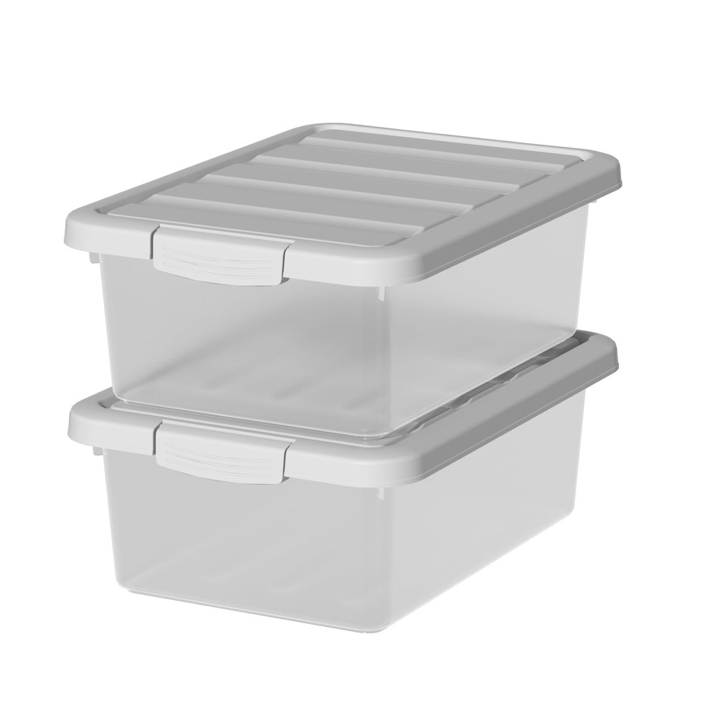 2 PCS Medium Storage Bin Lid 14 Quart Stackable Clear Organizing Box Latch