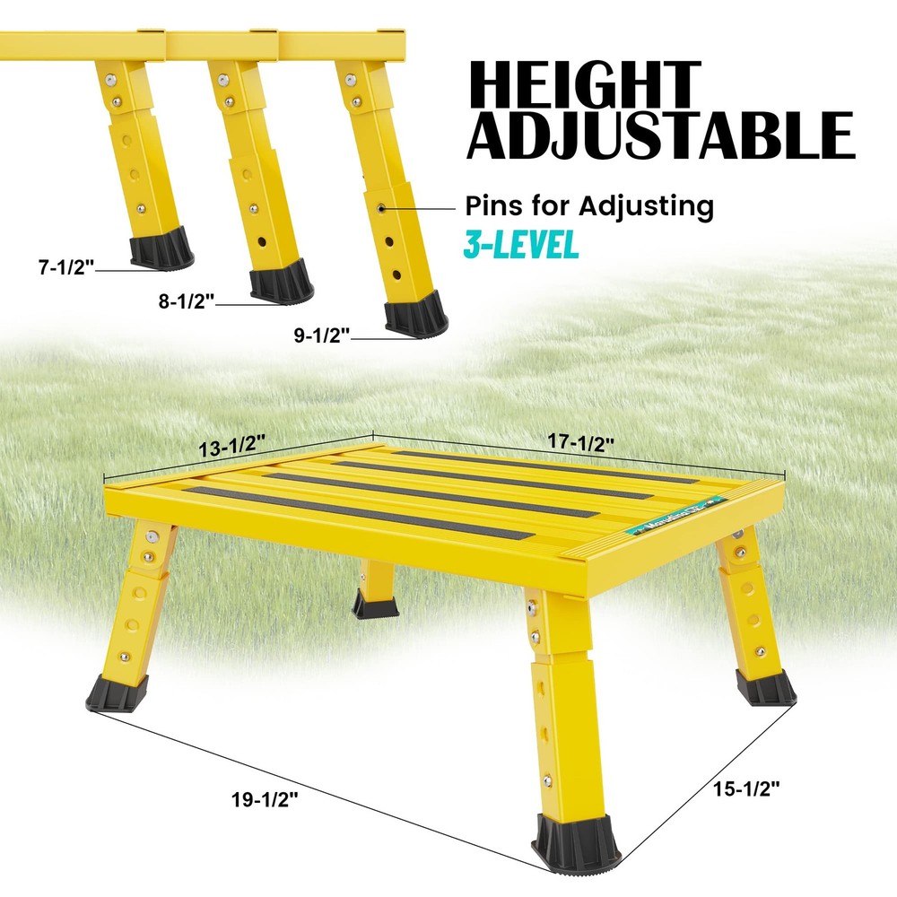 Large Platform RV Steps, 3-Level Adjustable Height Aluminum Folding Step Stoo...