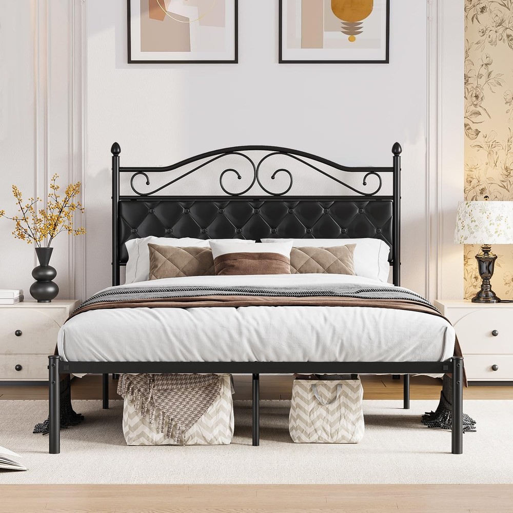 Full Bed Frame with 11 Inchs Storage Space with Upholstered Headboard