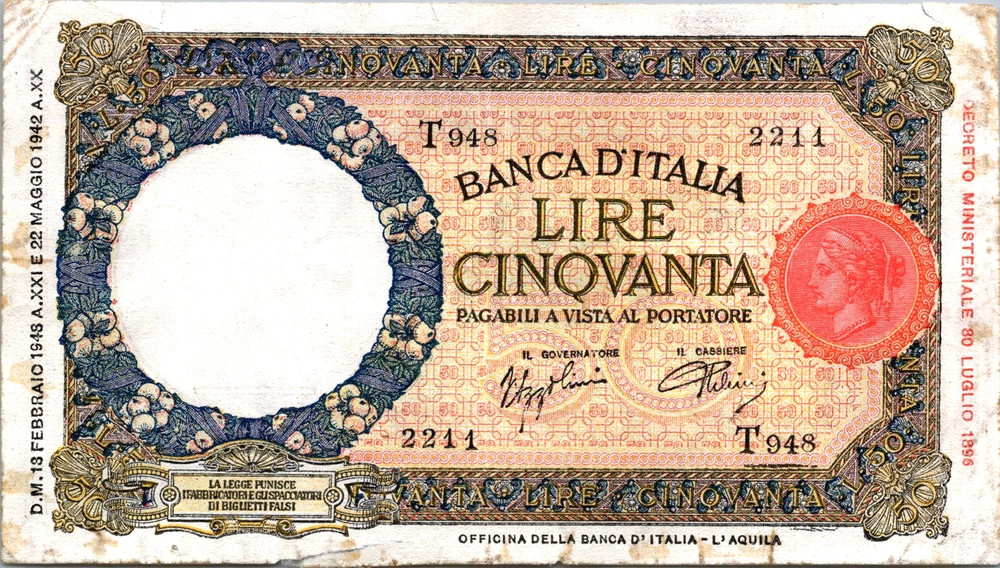 Italy 50 Lire 1942 Pick # 58
