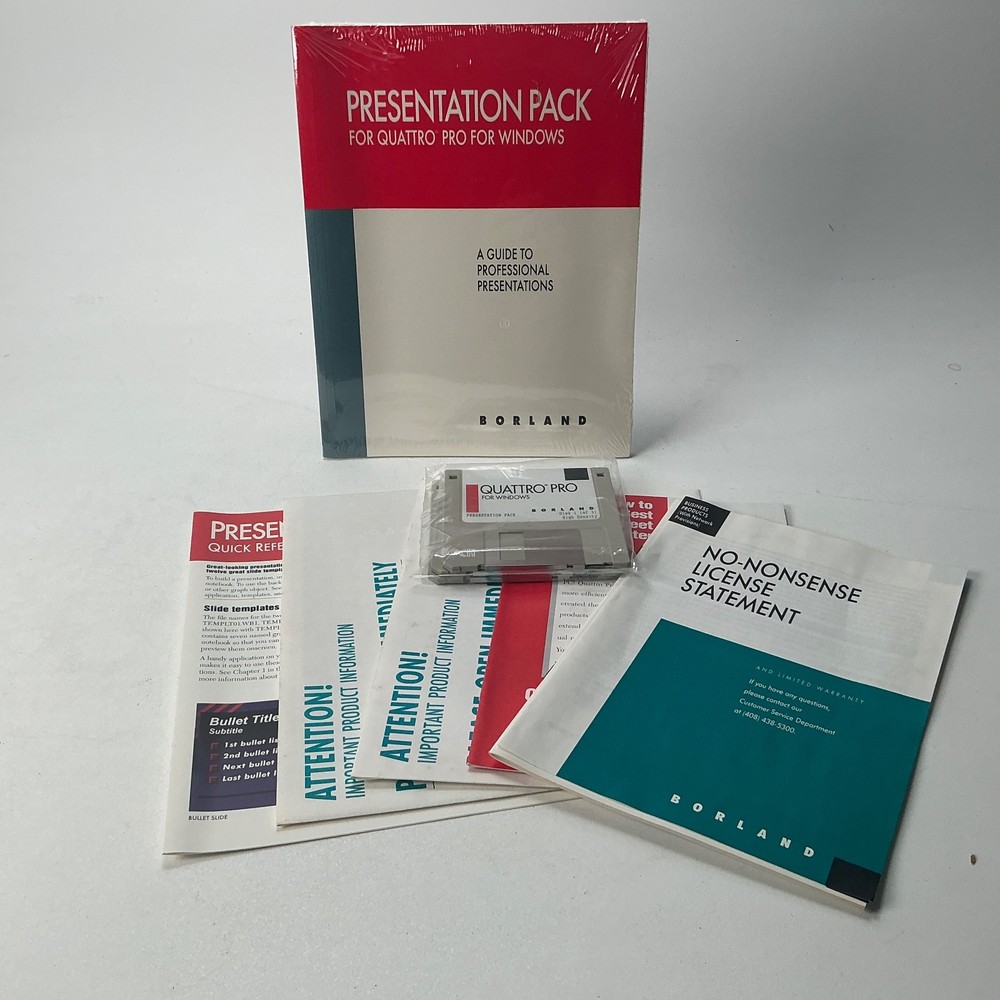 Borland Presentation Pack for Quattro Pro for Windows 3.5” Disks New Open Box