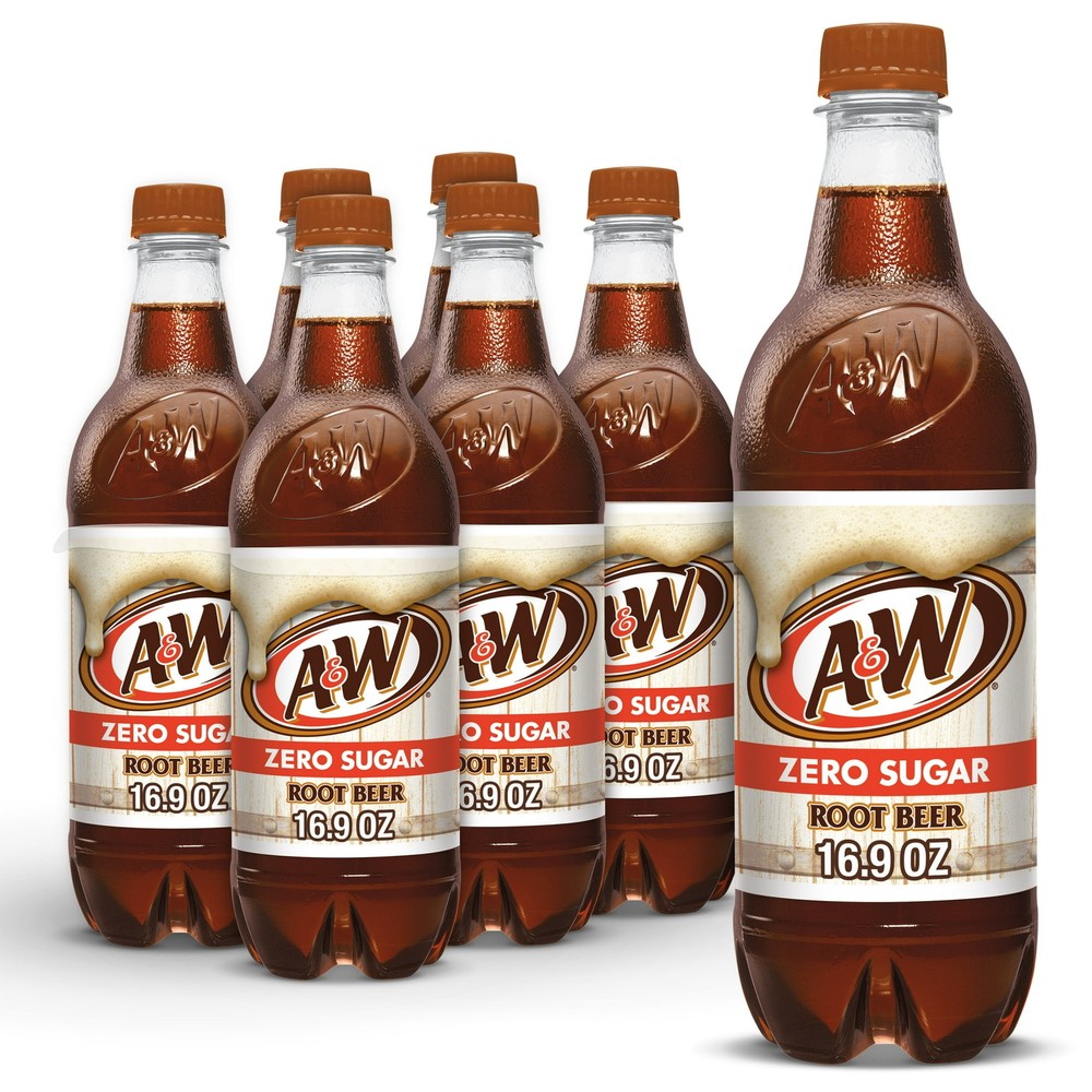 A&W Zero Sugar Root Beer Soda Pop, 16.9 fl oz, 6 Pack Bottles Fast Shipping!!!!!