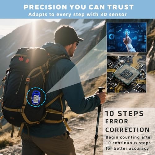 Clip-on 3D Pedometer for Walking Steps Counter with Blue Steps Count Only