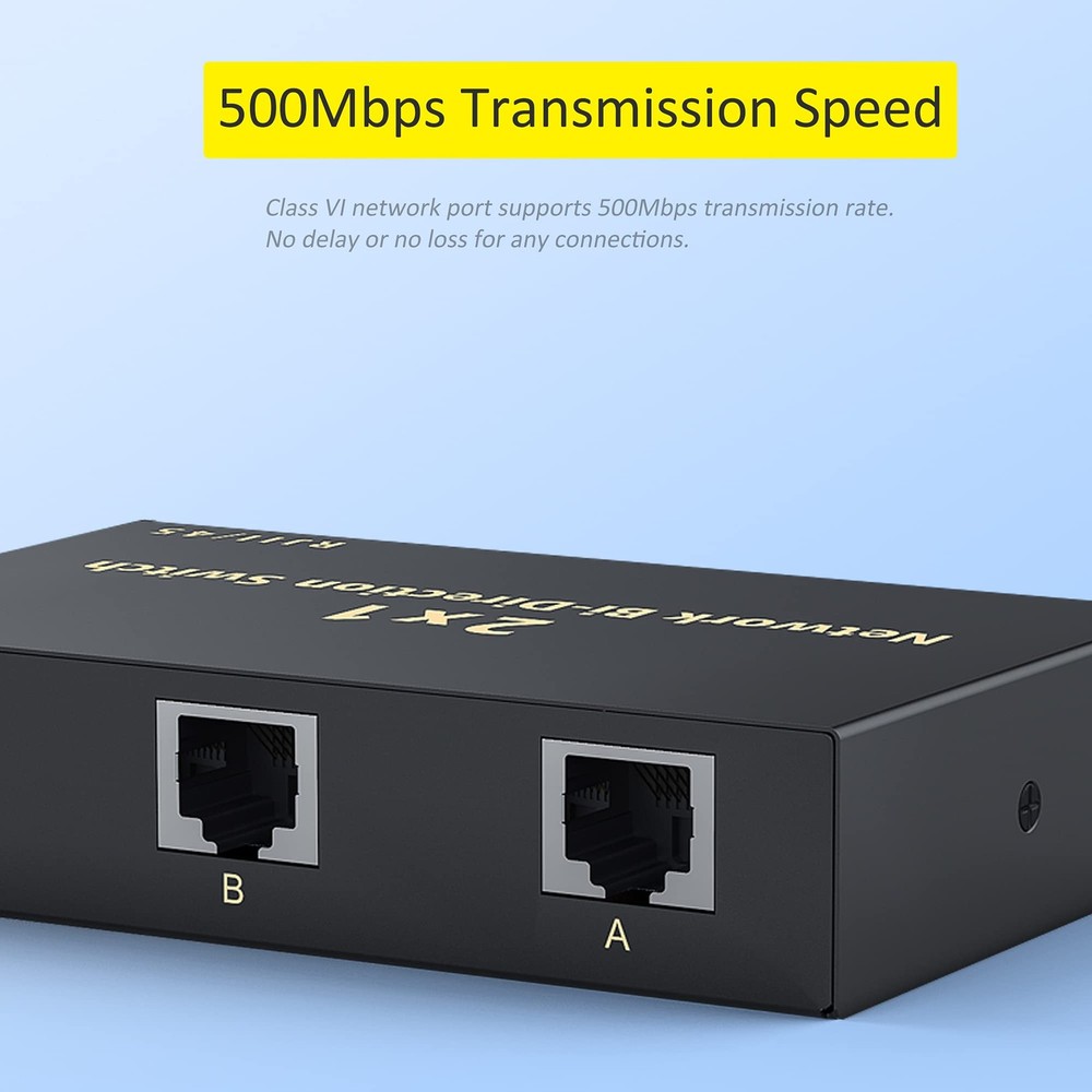 RJ45 Network Switch Selector 2x1 Ethernet Splitter Black