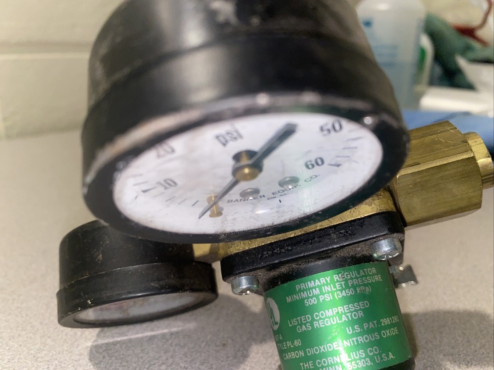 Vintage Cornelius Co2 Regulator With Banner Co. Gauges. Untested.