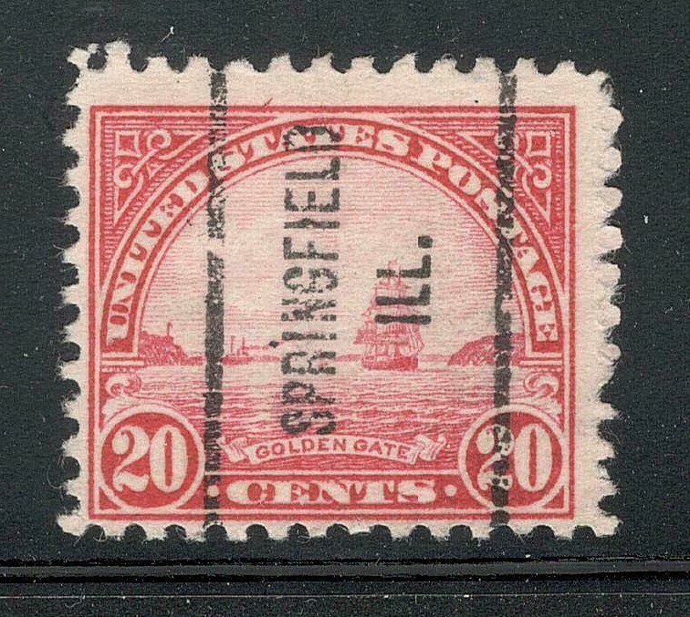 Sc # 698 ~ 20 cent Golden Gate Issue, Precancel, SPRINGFIELD ILL.