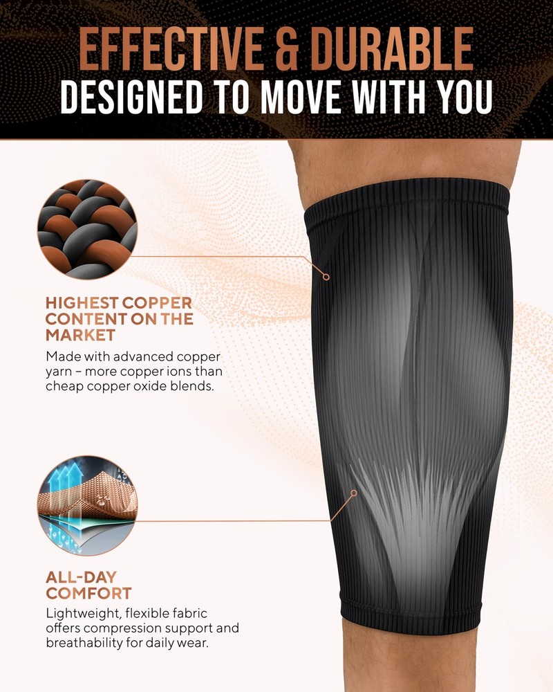 TheraCopper Copper Calf Compression Sleeve — Premium Copper Compression Shin Sle