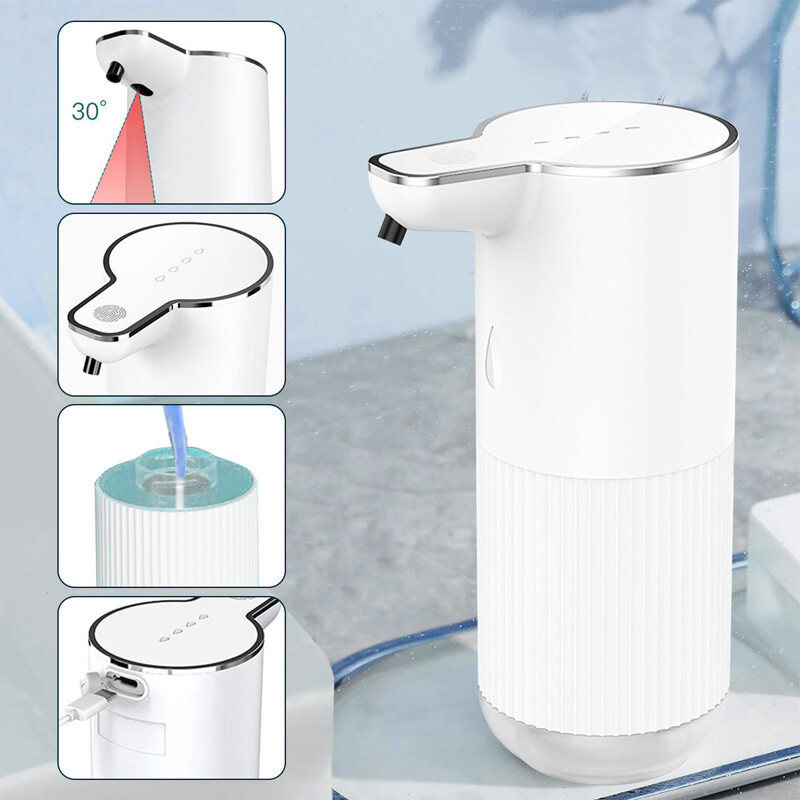 Automatic Foaming Soap Dispenser White Touchless 350ml USB Rechargeable