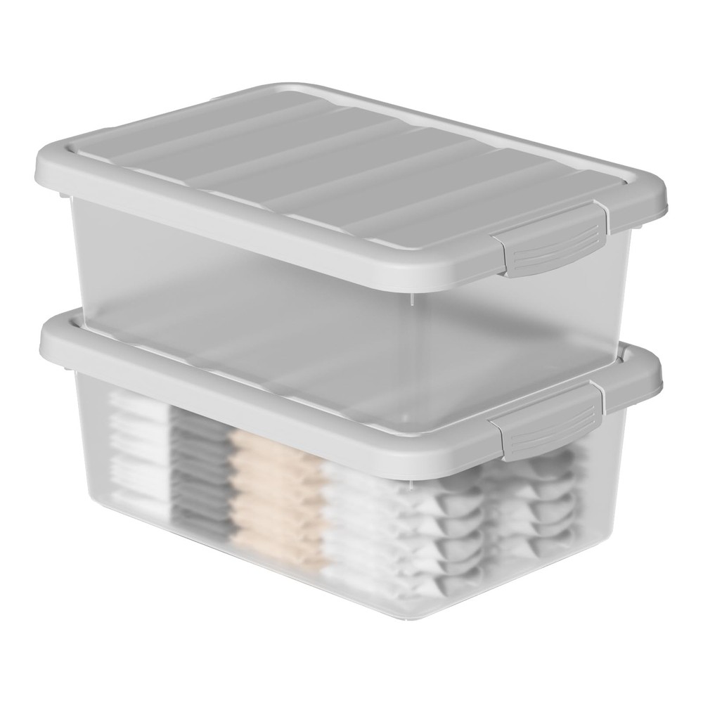2 PCS Medium Storage Bin Lid 14 Quart Stackable Clear Organizing Box Latch