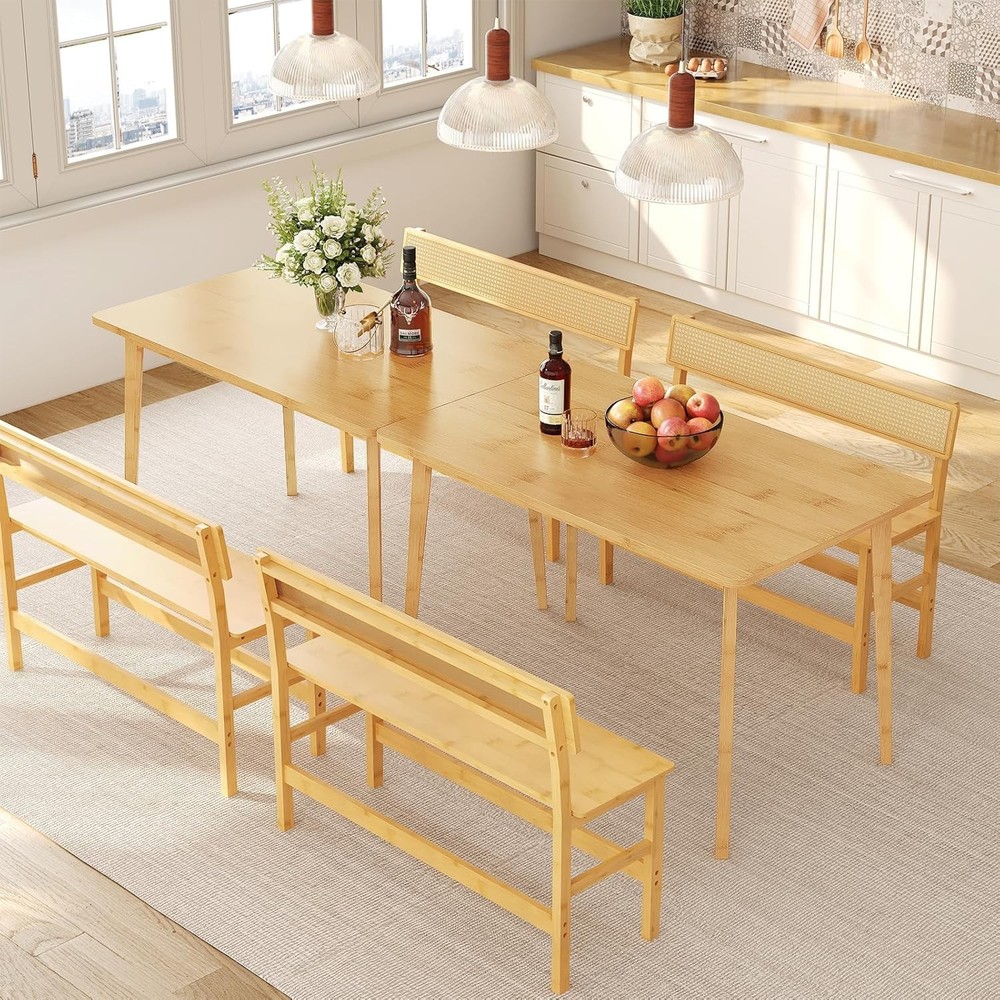 Dining Table Bamboo Rectangle Kitchen Table for 4-6 ,Easy to Assemble,