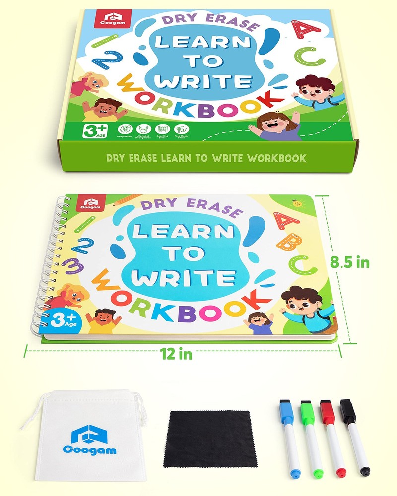 Coogam Learn to Write Workbook, Numbers Letters Practicing Book, Small, Black