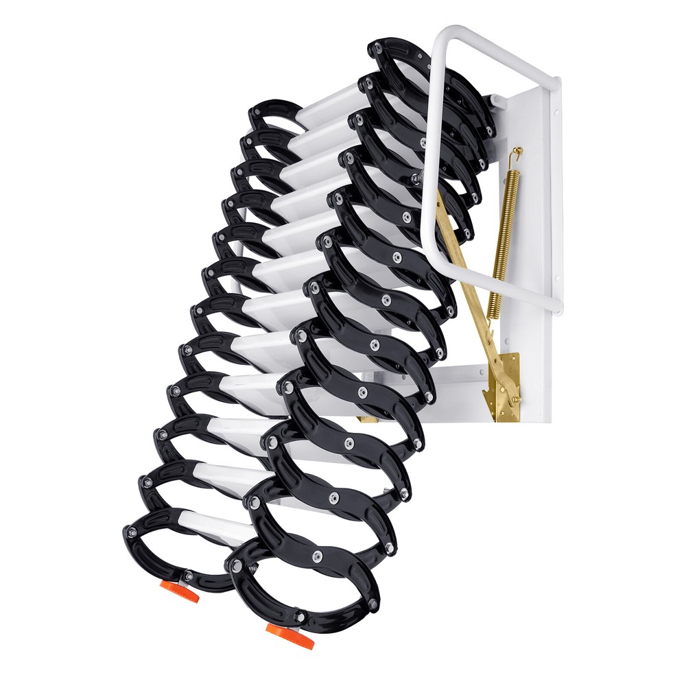 Wall Mounted Folding Ladder Loft Stairs White Attic Steps Pull Down 12 Steps