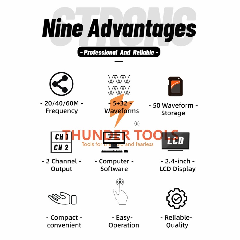Thundertools 20-60MHz 2-channel Function Arbitrary Waveform Generator Portable