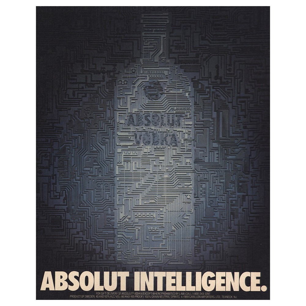 1989 Absolut Vodka: Absolut Intelligence Vintage Print Ad