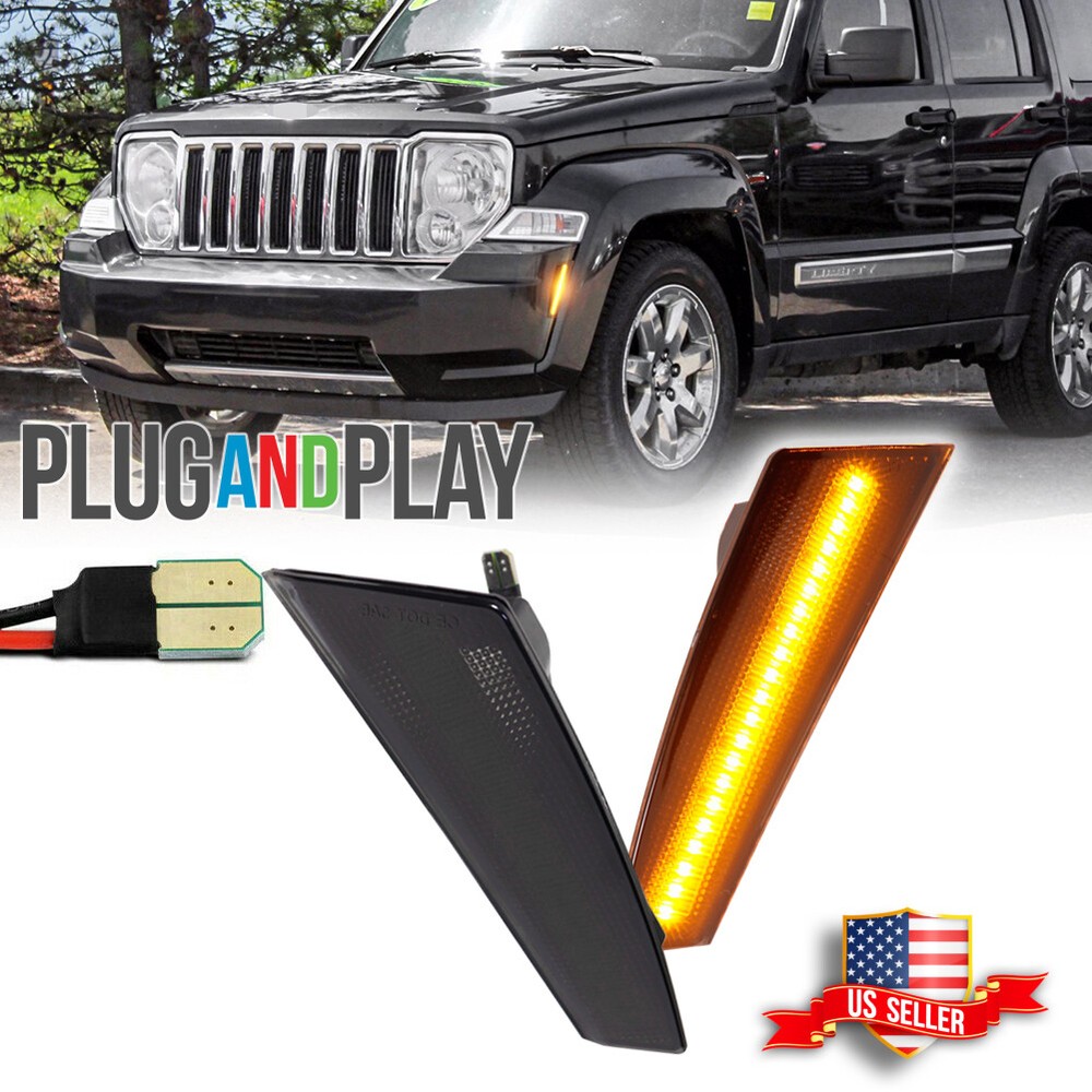 Smoked Lens Amber LED Front Bumper Side Marker Lights For 2008-2012 Jeep Liberty
