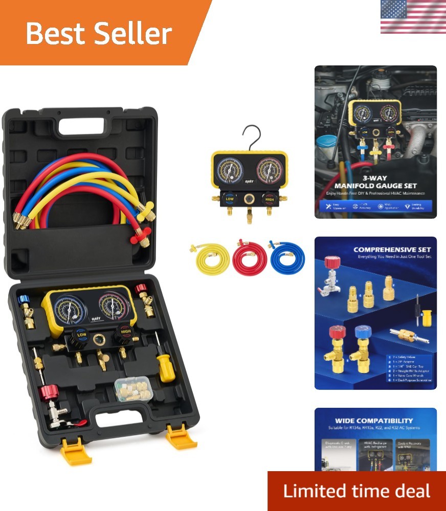 Precision R410A Gauges with Color-Coded Hoses & Durable Aluminum Construction