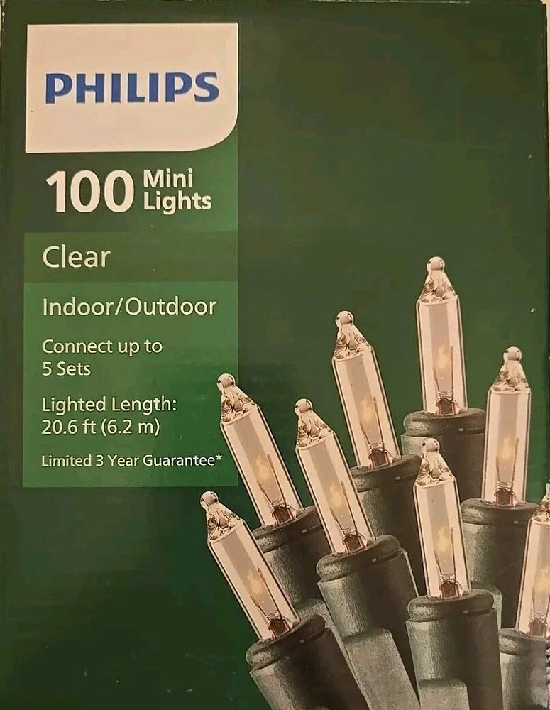 Philips 100 Mini Clear Lights with Green Wire