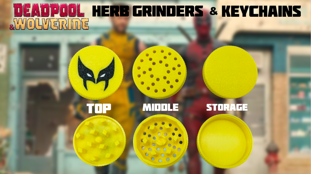 Deadpool Wolverine Herb Grinders with Storage (3 Pack) & Keychains