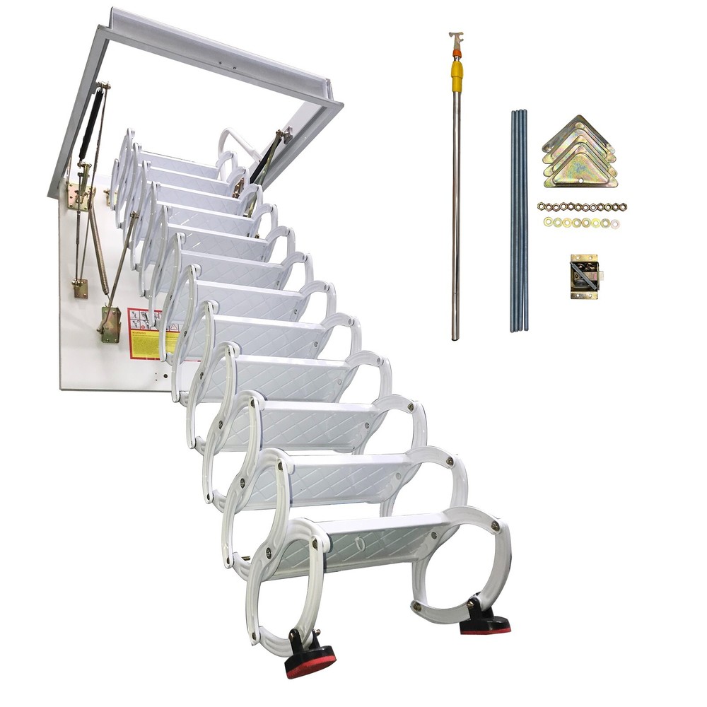 Attic Ceiling Ladder 10ft White Ceiling Mounted Pull Down Stairs 27.56''x39.37''