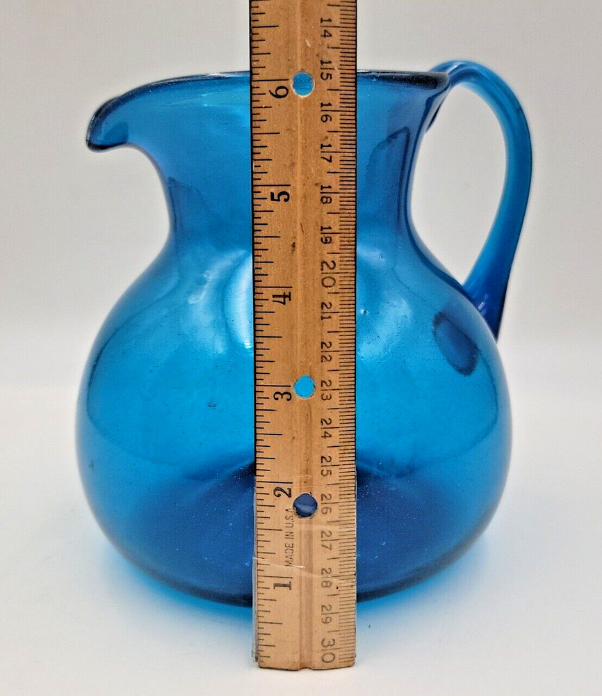 Cobalt Blue Hand Blown Glass Pitcher
