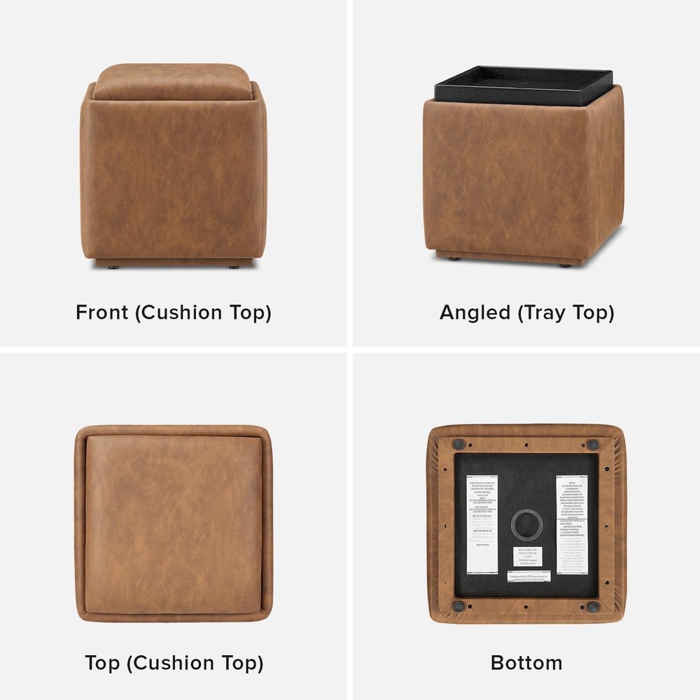 Levi Storage Ottoman with Reversible Tray, Modern Square Chest Coffee Table, ...