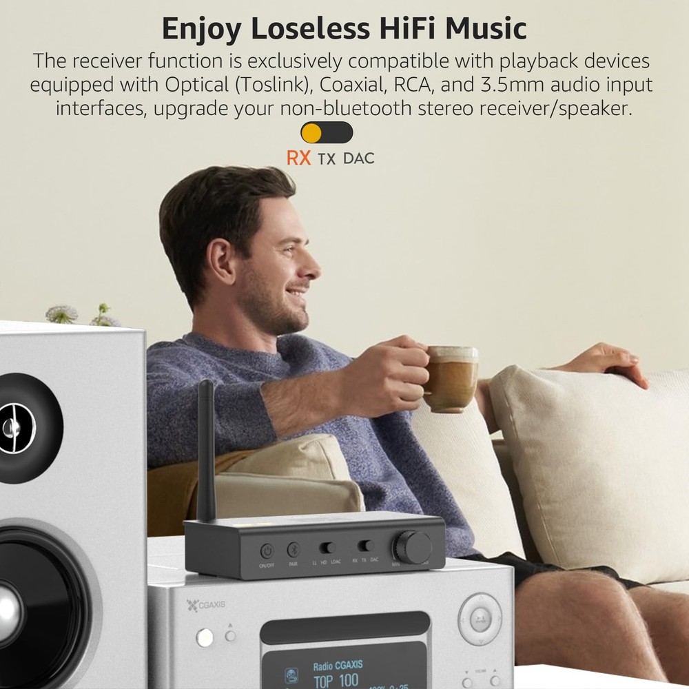 DS700 HiFi Bluetooth Audio Transmitter Receiver for TV, Long Range Wireless A...