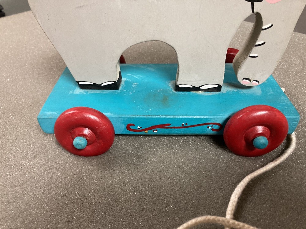 Vintage Wooden Grey Elephant Pull Toy